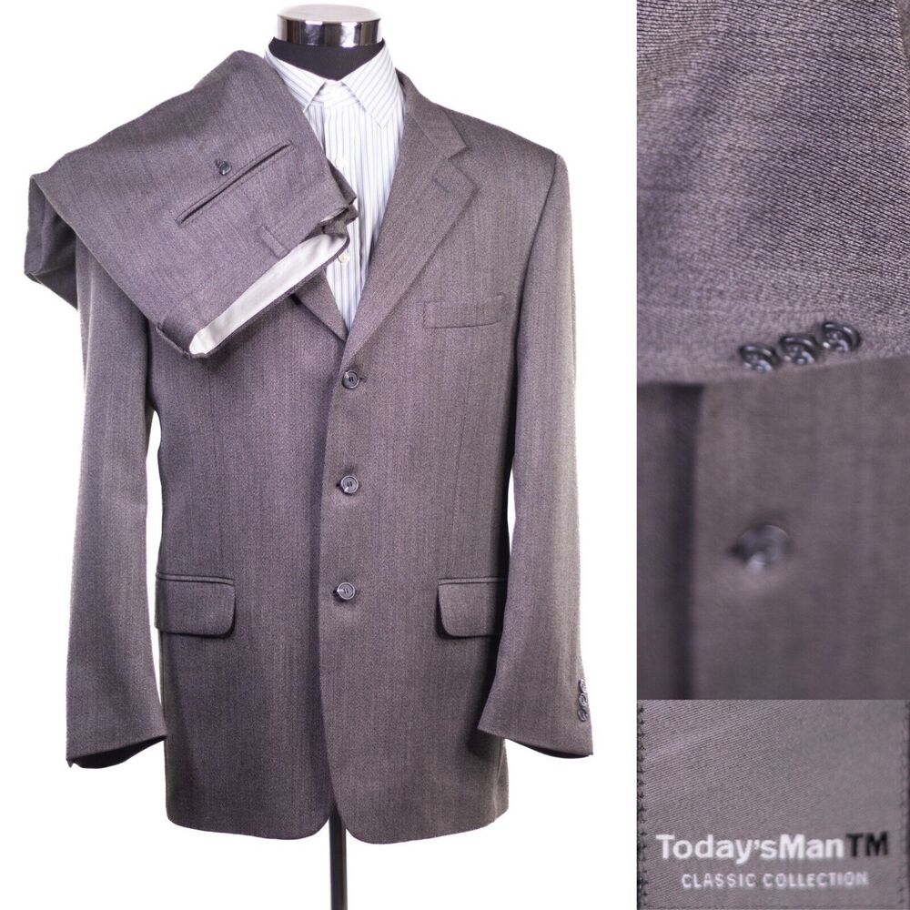 Today's Man Charcoal Grey Wool Blend Classic fit Suit Men Size 44